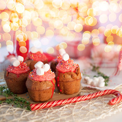New Year celebration cupcakes, chocolate muffins on table