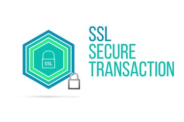 SSL secure transaction concept image with pentagon shield seal and lock illustration and icon inside