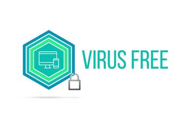 Virus free concept image with pentagon shield and lock illustration and icon inside