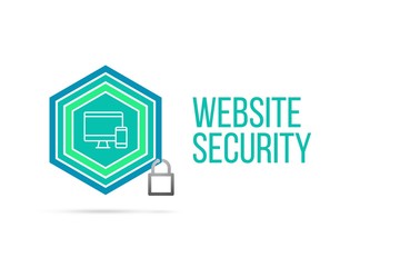 Website security concept image with pentagon shield seal and lock illustration and icon inside