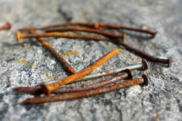 Old rusty metal nails