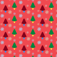 Seamless pattern with Christmas tree and snowflake for winter ho