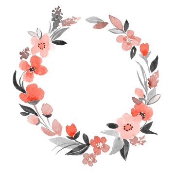 Wreath with watercolor flowers 1