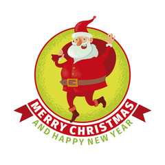 Santa Claus with a big bag, Christmas emblem