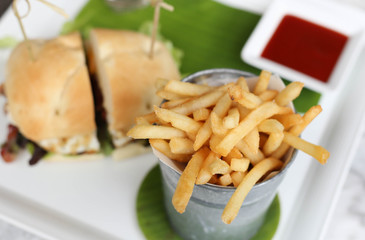 Selected focus french fries isolated