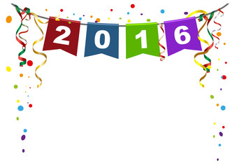 2016 new year. Flags Christmas garland and confetti