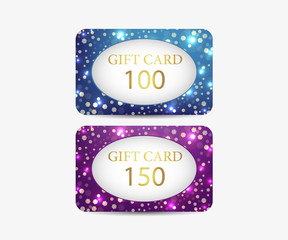 Gift card. Set of shiny gift cards.