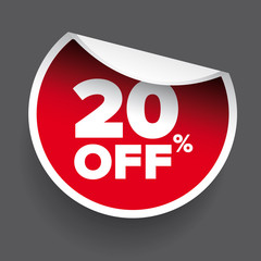 red vector 20% discount price sign