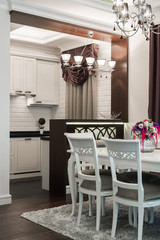 kitchen and dining room in the modern apartment