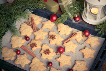 Christmas cookies on a baking sheet