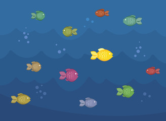 Fototapeta na wymiar Collection fish under the water. Goldfish. Simple cartoon vector illustration.
