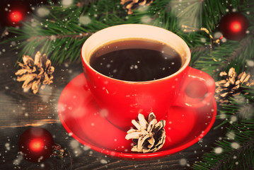 Hot coffee in a red cup