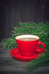 Hot coffee in a red cup