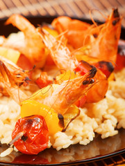 Snrimp skewer on rice