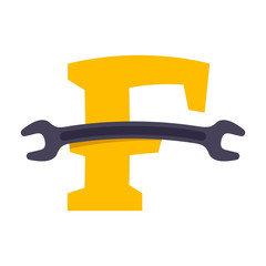 F letter with wrench.