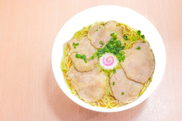 Pork Slice Ramen on The Wood Table (Japanese Food)