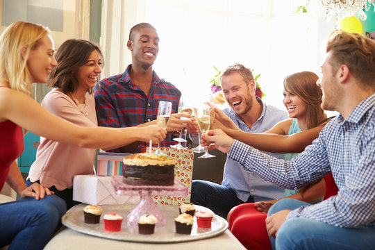 Group Of Friends Making A Toast To Celebrate Birthday