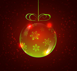 light green glass ball with snowflakes on a red background