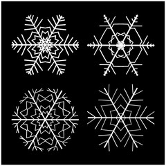 Snowflake silhouette icon, symbol, design. Winter, christmas vector illustration isolated on the black background.