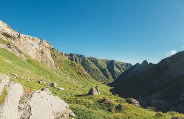 Backpacking in the mountains in the Caucasus Arkhyz in Russia