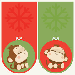 Obraz na płótnie Canvas Cute monkey couple. Happy New Year 2016. Vector Illustration