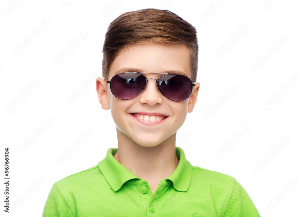 Sticker smiling boy in sunglasses and green polo t-shirt