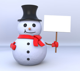 Small snowman holds empty sign