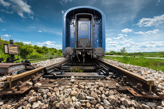 Fototapeta Last wagon of a blue train