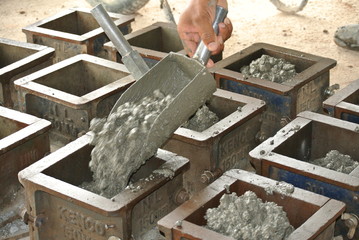 Cube test. Mould of concrete for checking of concrete quality work or compression tests. 