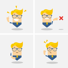 Man Character Gesture in variation position with glasses