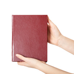 woman hands holding red book