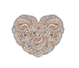 Ornate heart with indian ornamental design (lace and paisley)