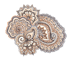 Indian ethnic illustration. Hand painted ornament 