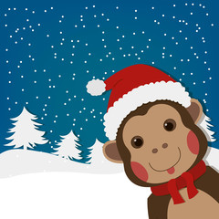 funny monkey, new year and  christmas greeting card, cartoon character illustration