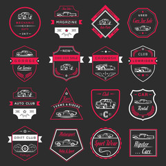 Vector Set of Vintage Car Badges and Sign