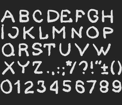 Hand drawn Handmade vintage alphabet handwritting abc vector font. Type letters, numbers and punctuation marks.