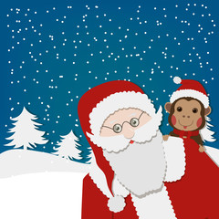 Greeting card, Happy New Year card with Santa Claus and monkey