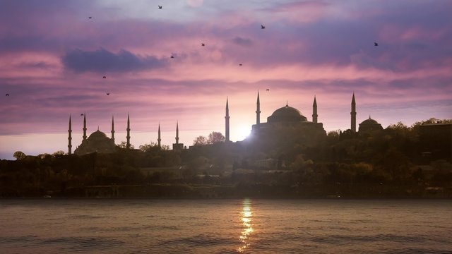 Ottoman Old town in Istanbul Turkey in sunset