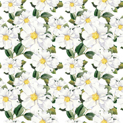 Seamless floral wallpaper with white flowers magnolia, peonies. Watercolour
