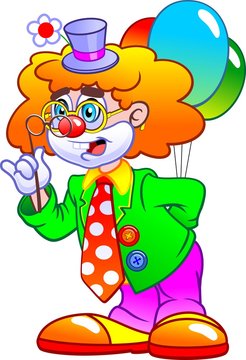 Funny clown with balloons. Vector illustration