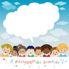 Bambini di Varie Etnie con Fumetto per Testo- Children say