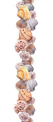 Obraz premium Seamless border stripe with seashells. Watercolour frame 