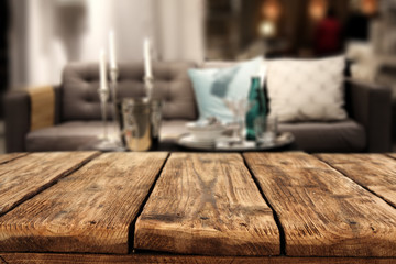 wooden table and sofa 