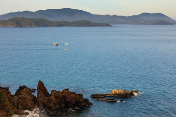 Nha Trang bay (view from Cu Hin Pass),  Khanh Hoa, Vietnam. Nha Trang is well known for its beaches and scuba diving and has developed into a destination for international tourists.