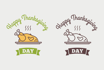 Flat design style Happy Thanksgiving Day logotype, badge and icon. Happy Thanksgiving Day logo template. Happy Thanksgiving banner, flyer. Thanksgiving Day card template.