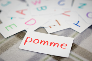 French; Learning the New Word with the Alphabet Cards; Writing A