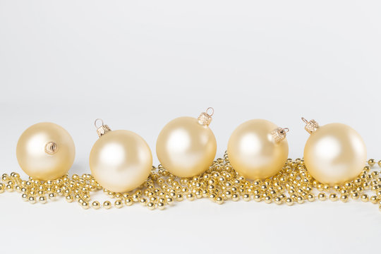 Golden, Yellow Christmas Balls, Isolated