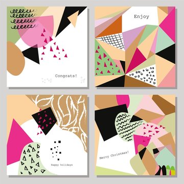 Set of vector creative abstract Hand Drawn cards. Wedding, anniversary, birthday, Valentin's day, party invitations. 