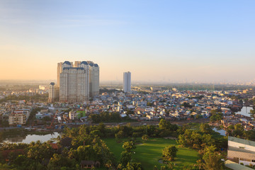 Fototapeta na wymiar Panoramic view of Ho Chi Minh city (or Saigon) in sunrise, Vietnam