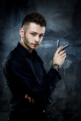 Brutal man with straight razor